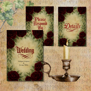 gotische middeleeuwse antieke vintage rozen bruilo kaart