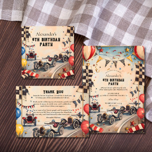 Verjaardagsfeestje voor vintage racejongens kaart