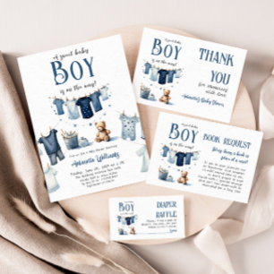 Boho Clothesline Blue Sweet Boy Baby shower Kaart
