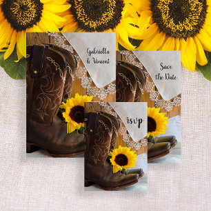 Land Sunflower and Lace Western Wedding RSVP Kaartje