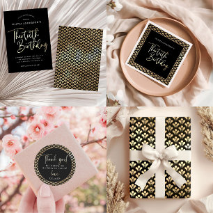 Elegante Art Deco Zwart en Goud Verjaardagsfeest Inpakpapier Vel