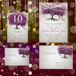 Dark Sangria Heart Leaf Tree Wedding Invites Kaart
