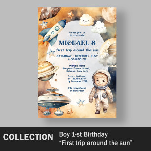 Eerste reis rond de zon ruimte 1e verjaardag vlaggetjes