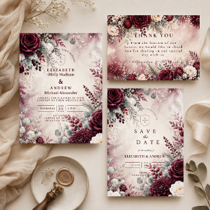 Elegante Bourgondische Winterhuwelijk Kaart