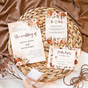 Rustic Oranje Boho   Waterverf Blush Wedding Kaart