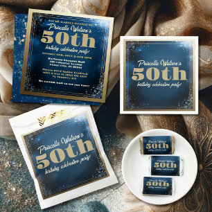 Sparkling Glitter Blauw en Goud Verjaardagsfeest Ronde Sticker
