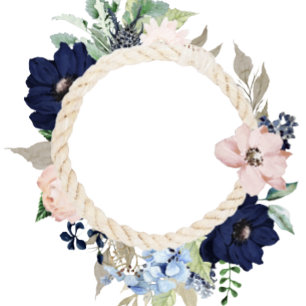 Marina Nautical Blooms Navy Blush Pink Wedding Inv Kaart