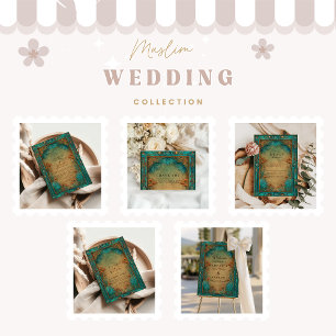 Vintage Teal Tuin Islamitische Bruiloft Bedankkaart