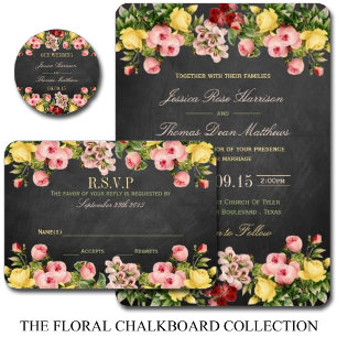 Het  Collectie van Floral Chalkboard Wedding Kaart
