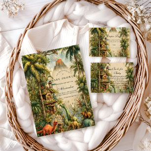Vintage Dino Baby Shower Luiers Raffle Informatiekaartje
