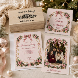 Elegante Roze Kerst Coquette Vakantie Ronde Sticker