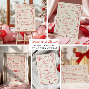 Retro Rood Valentijn Liefde in de lucht Bruids dou Bedankkaart
