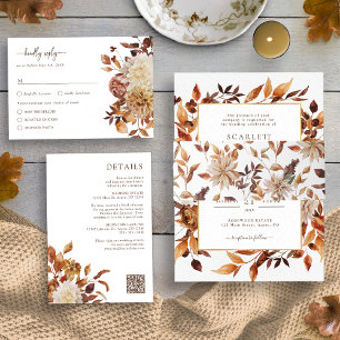 Eenvoudig elegant Fall Leaves Wedding Kaart