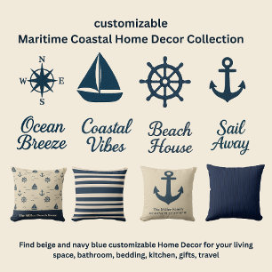 Nautisch patroon met Anker Zeilboot Kompas Kussen