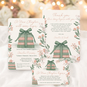Whimsical Sage Green New Chapter Books Baby shower Kaart