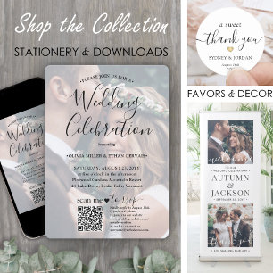 Foto-overlay QR-code RSVP Eenvoudig Script Bruilof Kaart