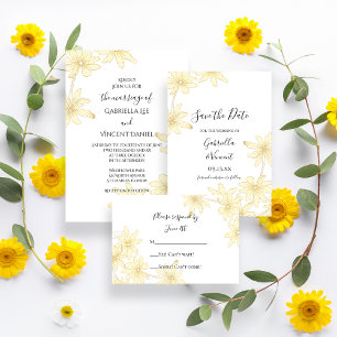 Light Yellow Daisies op White Wedding Kaart