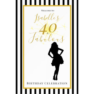 40 & Fabulous Verjaardagsbanner Zwart & Goud Spandoek