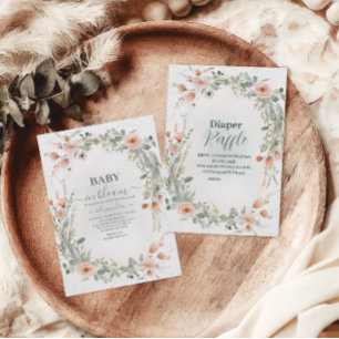 Elegante Blush Bloemen Baby in Bloom Diapper Raffl Informatiekaartje