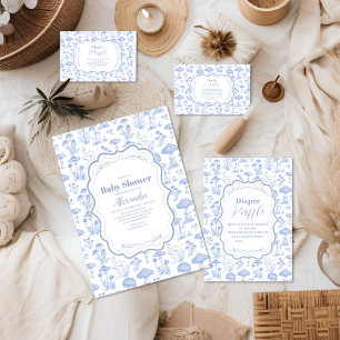 Toile de Jouy Mushrooms Woodland Baby shower Servet