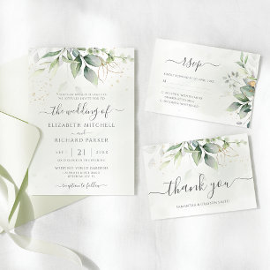 Eucalyptus Greenery Gold Leaves Botanical Wedding Kaart