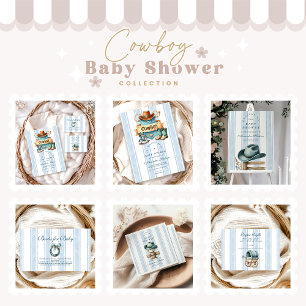 Blauwe Kleine Cowboy Moderne Westerse Baby Shower Kaart