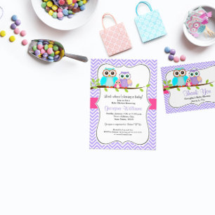 Schattige Uil Meisje Baby shower Invitation Roze & Kaart