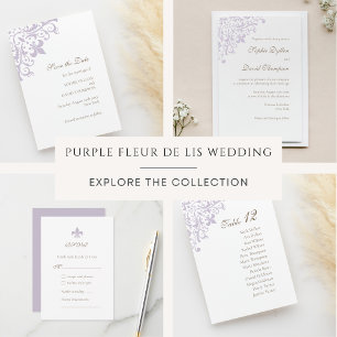 Frans Regent Paars Fleur de Lis Pattern Wedding Save The Date