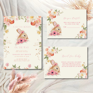 Blush roze bloom floral Bunny Baby shower Kaart