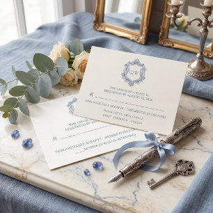 Barok Schild Crest Stof Blauw Huwelijk Retour Adre Etiket