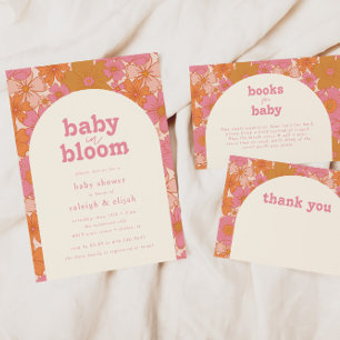 Baby in Bloom Retro Groovy Roze   Boho Informatiekaartje