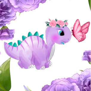 Paars Dinosaur Peony Butterfly Girl Baby shower Kaart