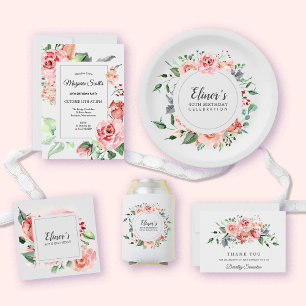 Elegant Roze Rose Bloemen 40e Verjaardagsfeest Kaart