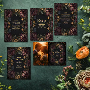 Foto Victoriaans Gotisch Bloemen Lijst Bruiloft Bedankkaart