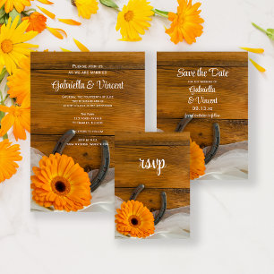 Sinaasappel Daisy Hoefijzer Country Wedding RSVP C