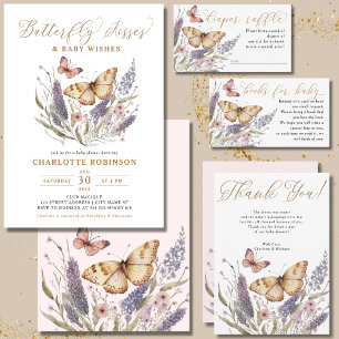 Butterfly Kisses Girl Baby shower Invitation Kaart