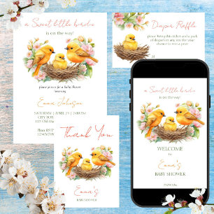 Kleine vogelveer baby shower luier verloting teken poster