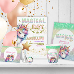 Glitter regenboog eenhoorn verjaardagsuitnodiging kaart