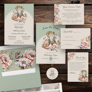 Boho Floral Western Cowgirl laarzen monogram RSVP Kaartje