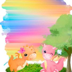 Cute Pink Oranje Dragons Girl Baby shower Kaart