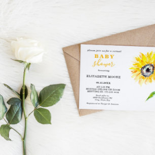 Virtueel Baby shower Zonnebloemthema Neutraal zoom Kaart