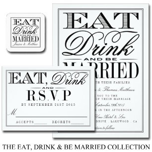 Eet, Drink en wees getrouwd Modern Black/White Wed Kaart