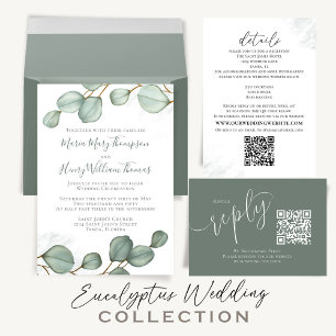 Elegant Vellum Photo Overlay Green   QR-code RSVP All In One Uitnodiging
