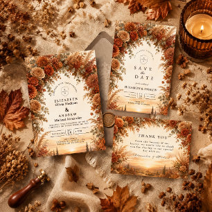 Betoverde Herfst Boog Bruiloft Bedankkaart