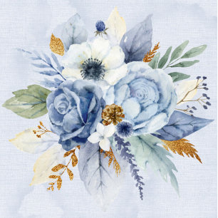 Dusty Navy Blue Gold Waterverf Peony Chic Wedding Kaart