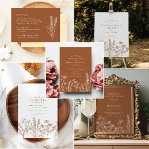 Boho Wildflower Olive Groen Bruiloft Uitnodiging