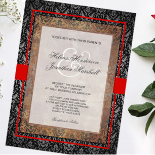 Elegante Toscaanse Damask bruiloft uitnodiging