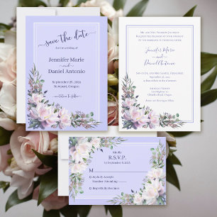 Peony Garden Periwinkle All in One Wedding Invite Uitnodiging