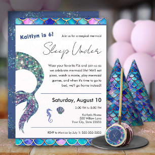 Glitter zeemeermin slapen onder verjaardagsfeestje kaart