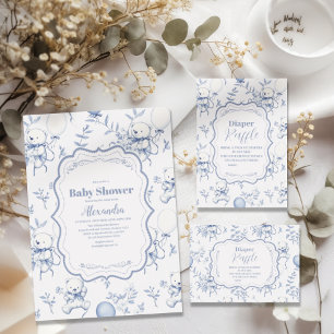 Toile De Jouy Beer Baby shower Boeken voor Baby Informatiekaartje